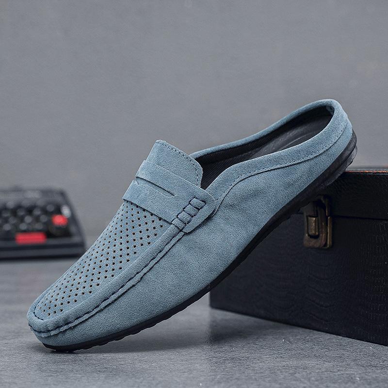 Men's Mules Lightweight Suede Casual Shoes New Men Lazy Leisure Breathable Half Support Slippers Slip On Walking Shoes Moccasin