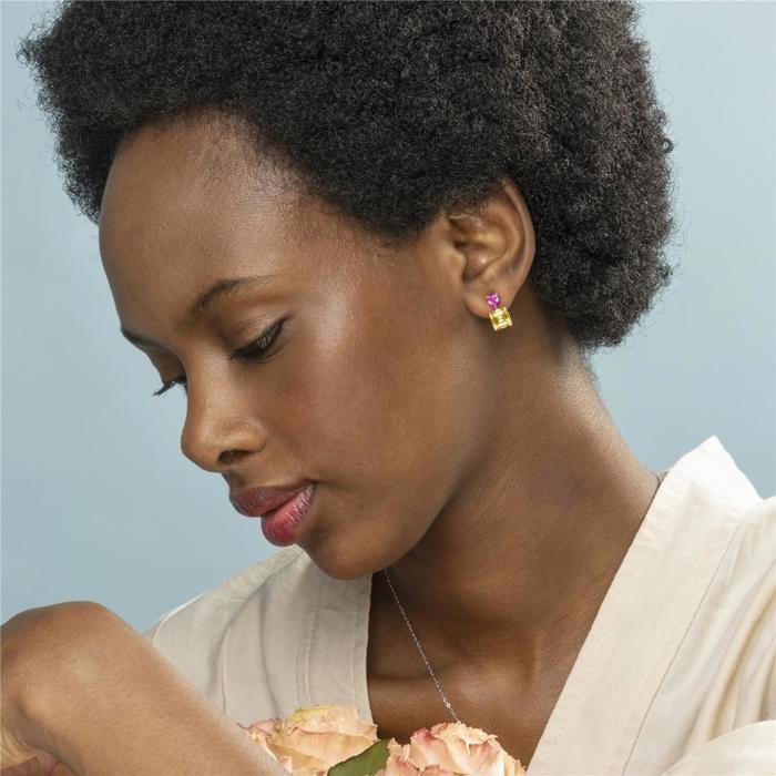 Boucles d'oreilles Luxenter en argent 925 et zircon multicolore finies en or jaune 18k - Codua