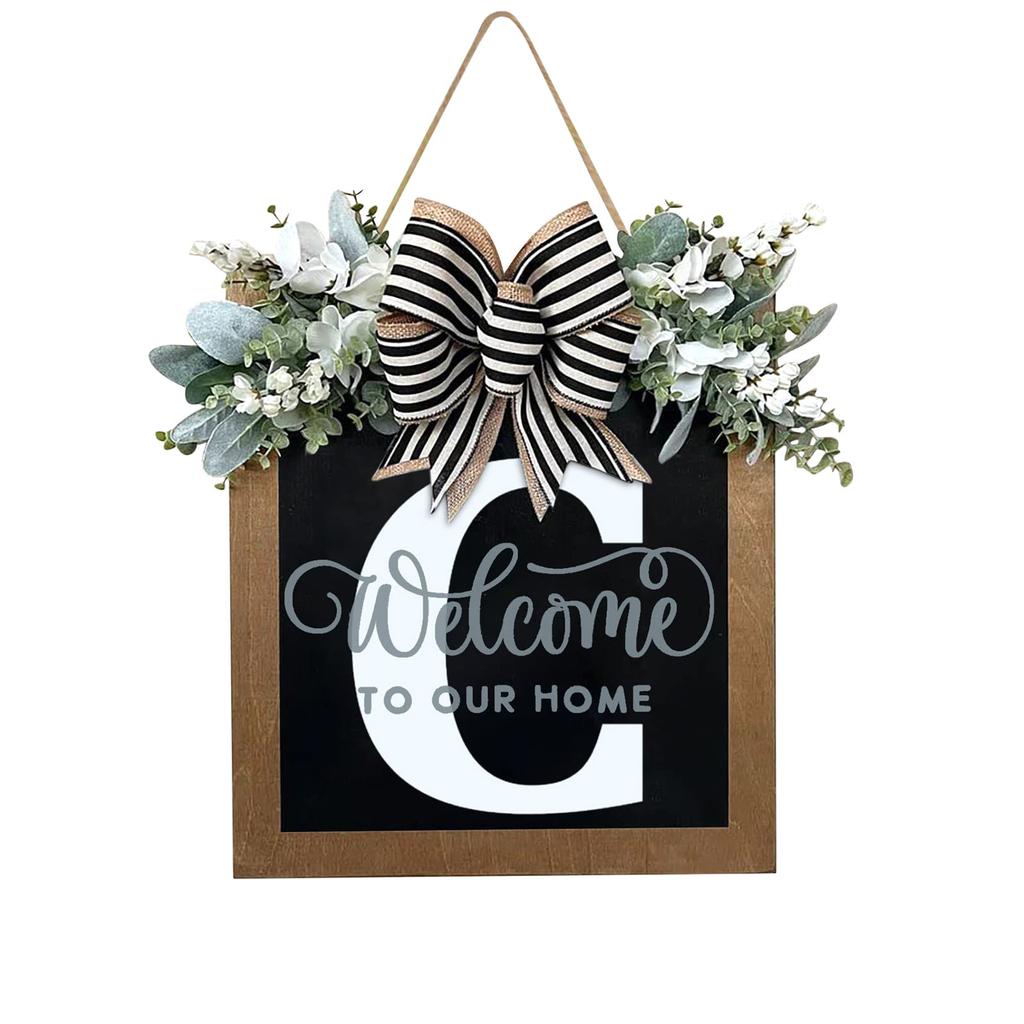 New Surname Year Round Front Door Wreath, Front Door Welcome Sign, 26 Letter Wreath With  Wreath And Bow