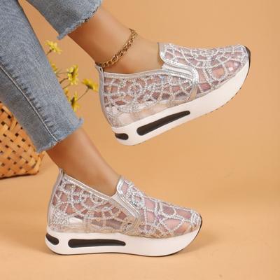 Модные сексуальные кружевные блестки модные женские туфли новые дышащие легкие повседневные вулканизированные туфли удобные универсальные сандалии 2024Новинка