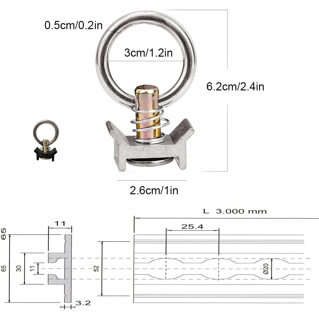 10pack lot L Track Aluminum Stainless Steel Single Stud Track Fitting with O Round Ring and Spring, Motorcycle Trailer Tie Downs