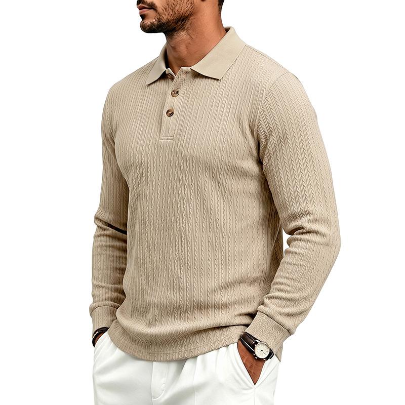 Men S Long Sleeve Polo Shirt Casual Fitted Jacquard Solid Color
