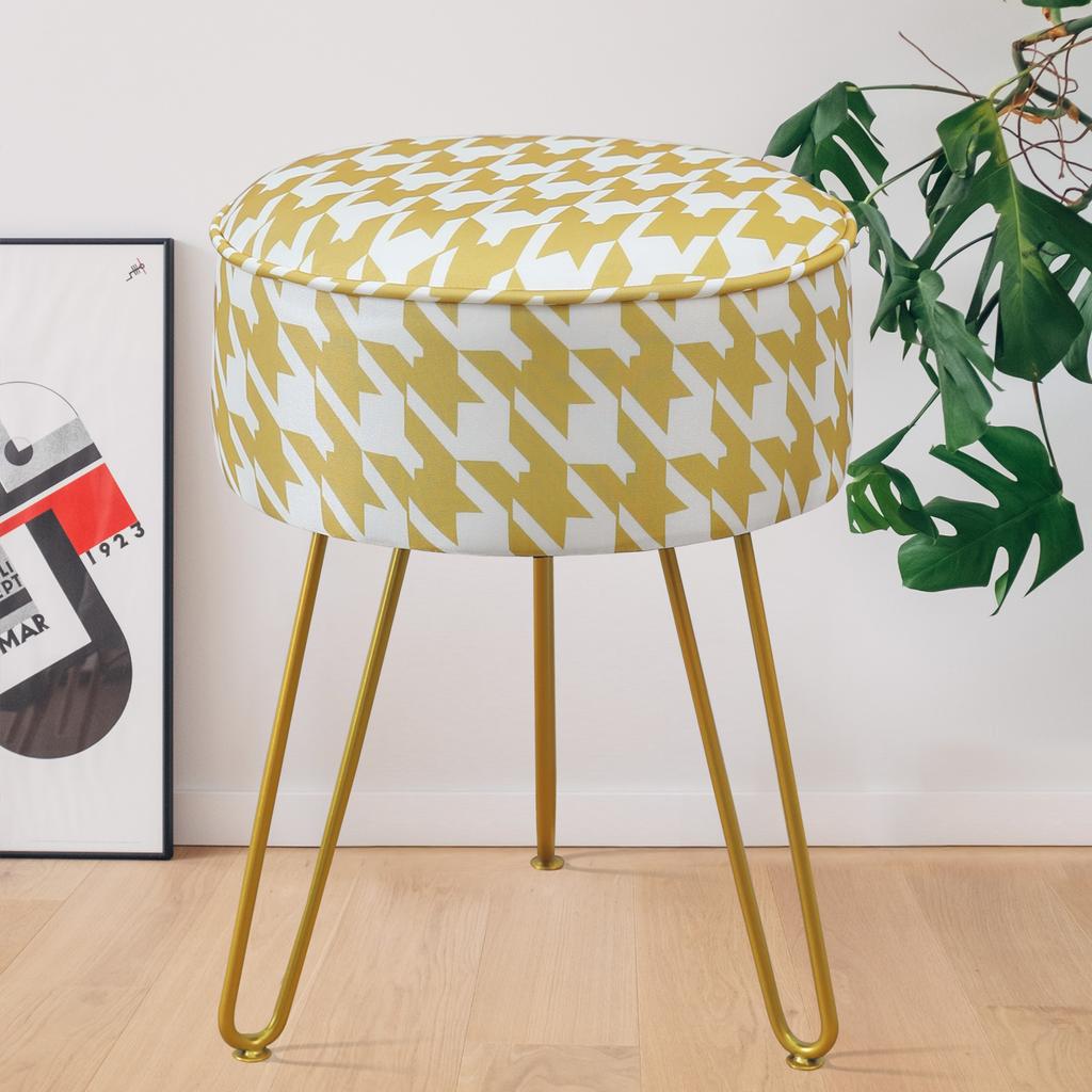 Vanity Stool Chair Round Ice Silk Fabric Ottoman Foot Rest for Makeup Room Living Room Bedroom