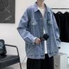 Весна Осень Мужская куртка с отложным воротником Джинсы Пальто Ретро Джинсовая однотонная короткая куртка Повседневная карманы Комбинезоны Уличная мужская одежда Верхняя одежда