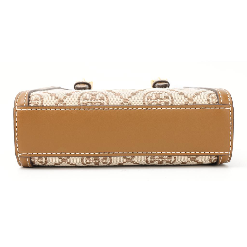 Tory Burch T Monogram Iconic Geometric Style Double T Logo Jacquard Leather Tote Bag Unisex Tote Bags Light-Brown 87146-371