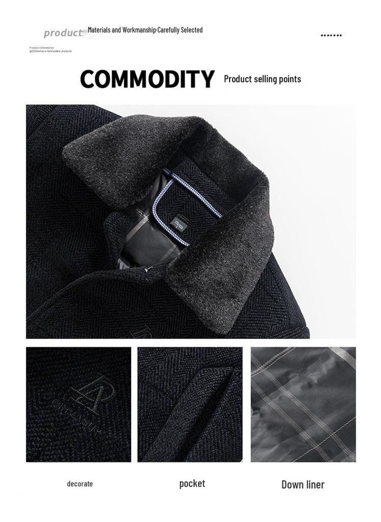 Men's Winter Chenille Wool Coat with Detachable Down Liner