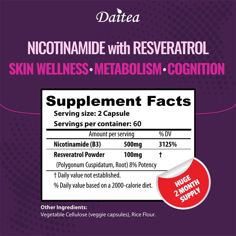 Niacinamide, Resveratrol, 100mg, 120 Capsules, Dietary Supplement