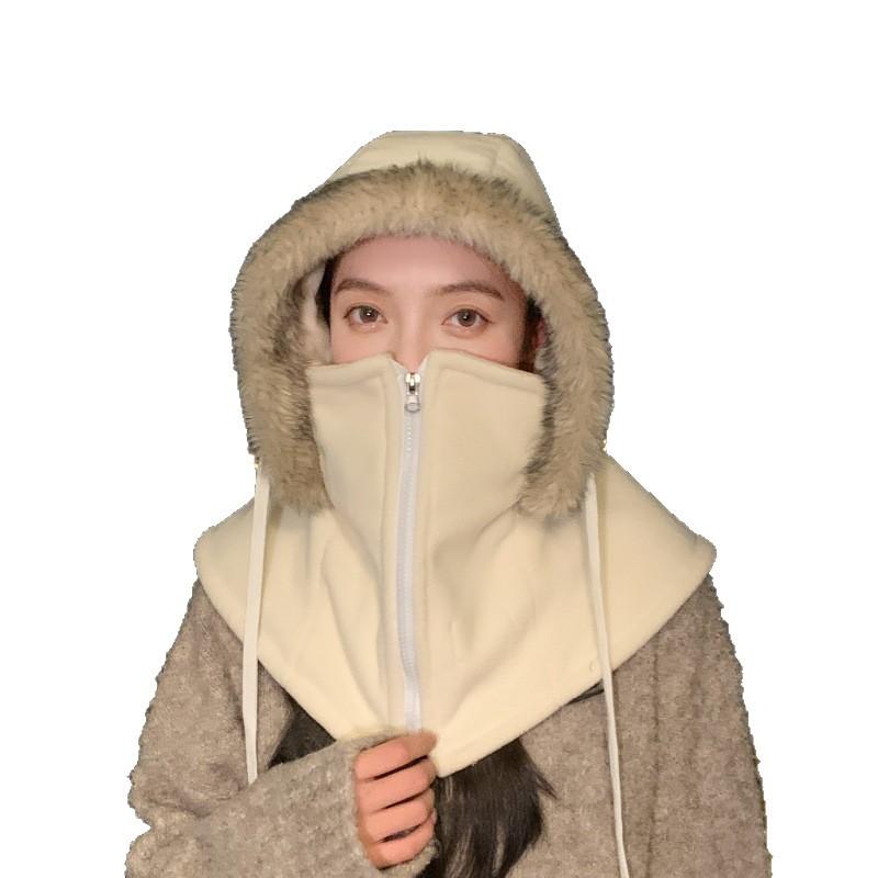 Winter cycling windproof Lei Feng hat cold warm hat women's scarf integrated pullover hat simple head hat