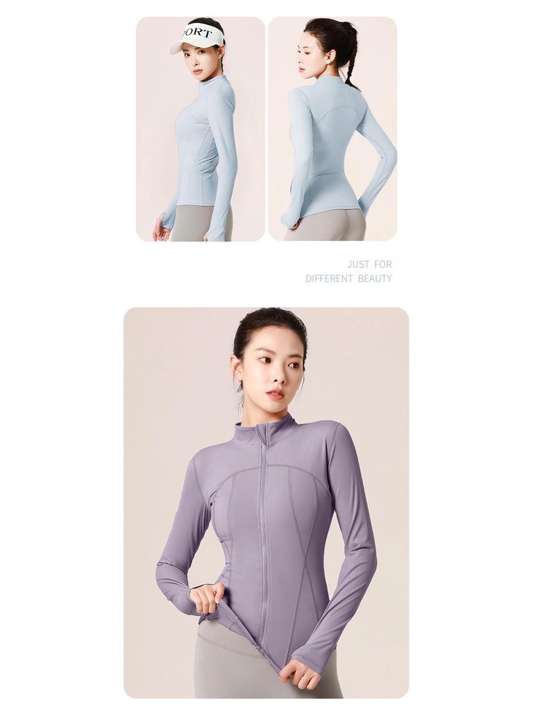 Куртка для йоги Juyitang Slim Fit Nude - нейлоновый воротник-стойка, спортивная одежда для бега и фитнеса