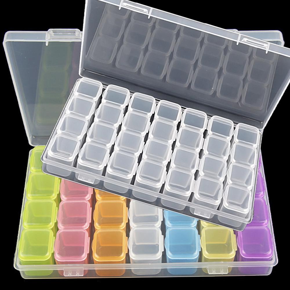 28Girds Nail Art Tools Storage Box Compartment Organizers Transparent Plastic Storage Case Beads Diamond Jewelry Container