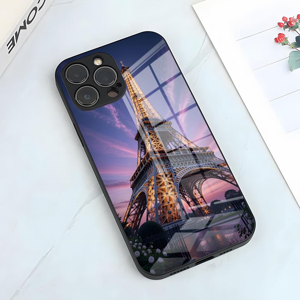 Чехол для телефона Эйфелева башня Париж Для IPhone 17 Pro Max 15 Pro 16 14 Plus 12 13 Mini 11 Pro Ударопрочный Стеклянный Чехол