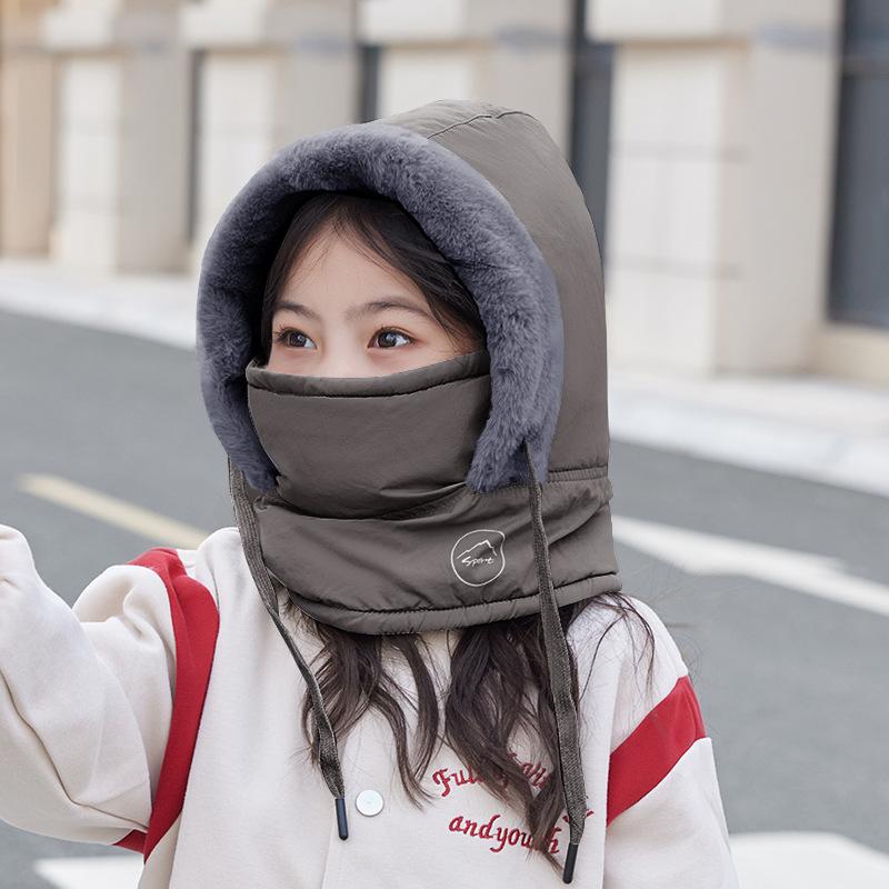 Children's Hats, Winter Boys and Girls Outdoor Warmth, Fleece Neck Protection, Scarf, Mask, Integrated Pullover Hat
