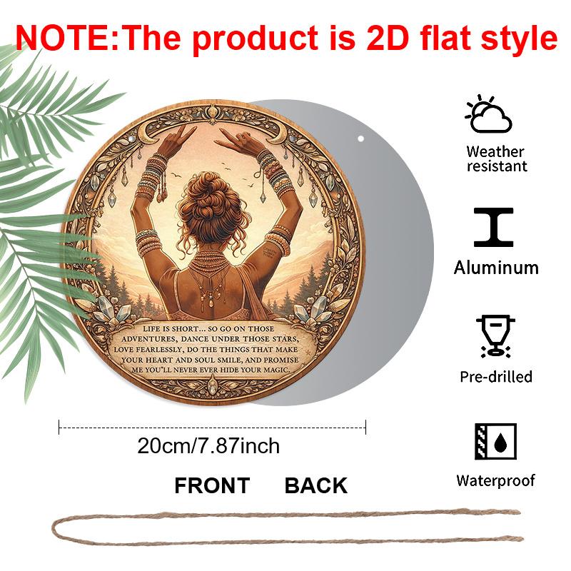 2D Flat, 1pc Round Aluminum Hanging Sign, Vintage Plaque Featuring "Inspirational Quotes and Bohemian Female Empowerment", Mystical Spiritual Energy