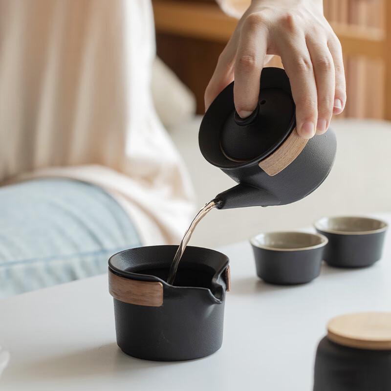 Portable Ceramic Zen Black Travel Tea Set
