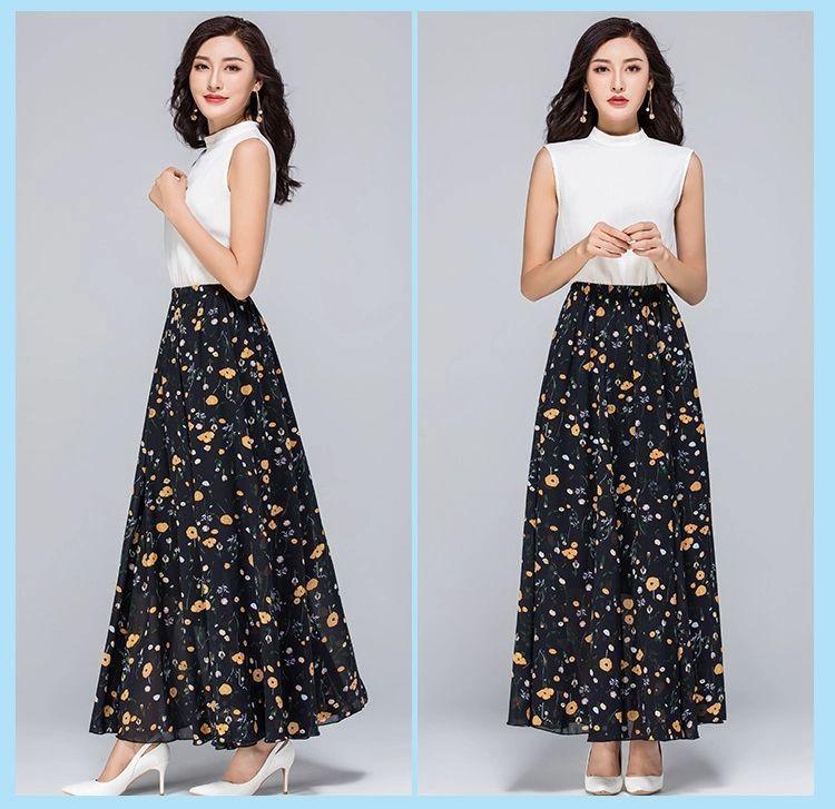 Женская летняя шифоновая юбка, длинная юбка больших размеров, богемная цветочная большая распашная женская пляжная юбка, длинная юбка, юбка трапециевидной формы