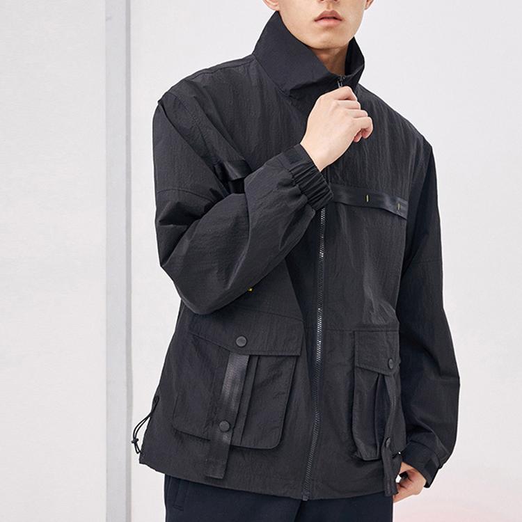 Anta Спортивная куртка с логотипом и большим карманом, мужская куртка, базовая, черная 152218613-2