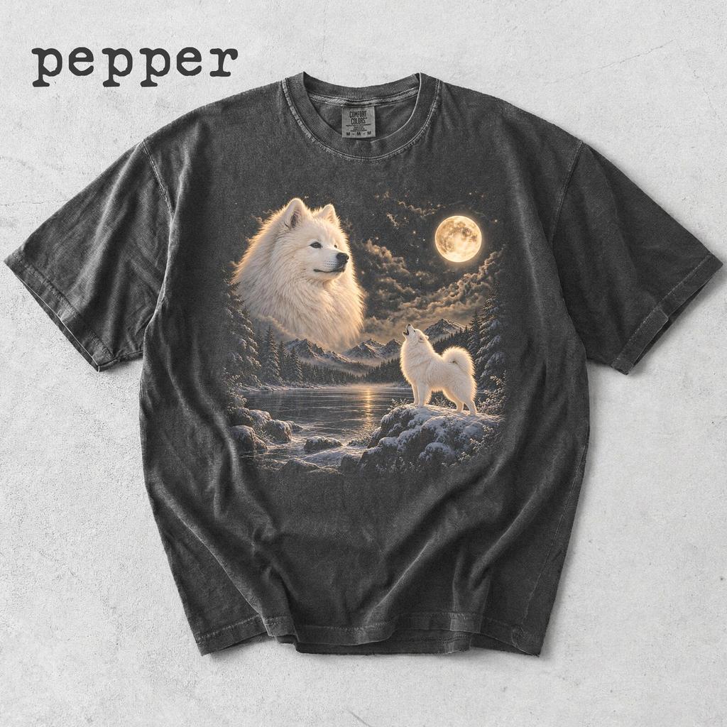Samoyed Howling To The Moon Shirt, Winter Dog Lover Gift, Moonlight Pet Tee, Comfort Colors Shirt