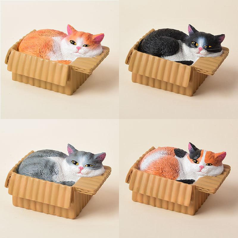 Фигурка кошки, спящей в коробке, из смолы, милая, кавайная, настольное украшение для приборной панели автомобиля, спальни, гостиной