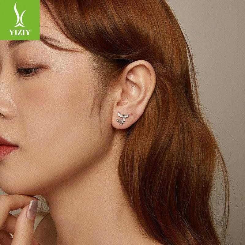 Уверенные Шарм Серьги-пусеты Феникс Серебро Женские, Элегантные Темпераментные Серебряные Серьги-пусеты S925