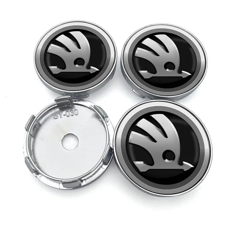 For Skoda FFCar Sticker 4PCS 56 60mm Car Styling Wheel Center Hub Caps Rim Cover Badge Emblem Sticker For Skoda Rapid Octavia A5 RS Kodiaq F