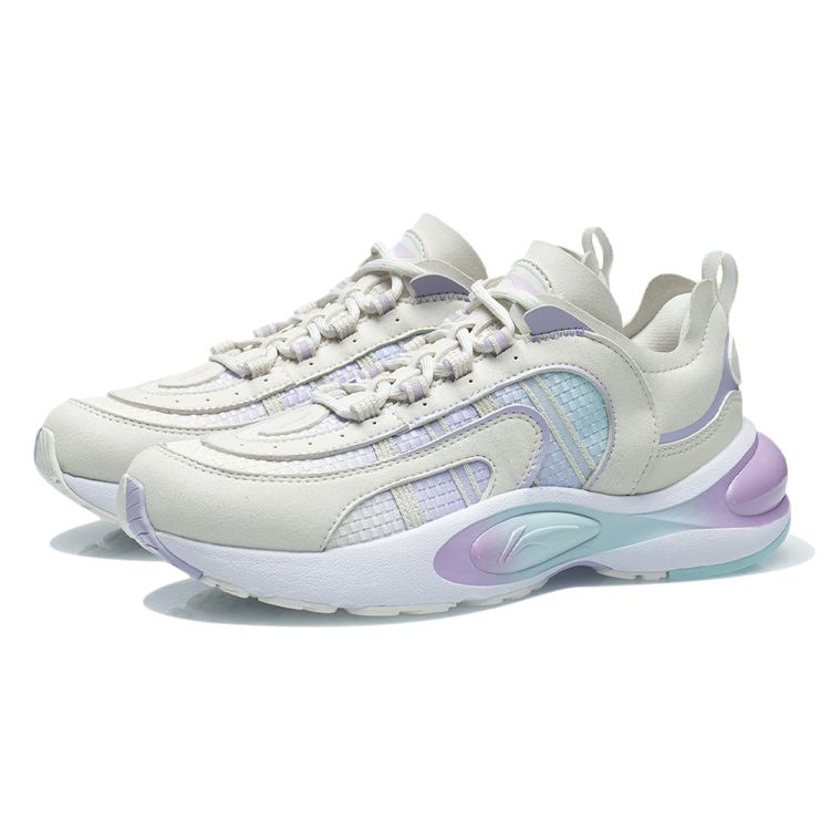 Li Ning V8 Shock Absorbing Non-Slip Wear-Resistant Low-Top Running Shoes Women Sneakers White Purple ARHQ172-7