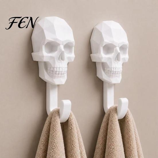 Thick Material Wall Hook 2Pcs Up, 3D Printed Skull Design Hooks, No Drilling Gaming Room Hanger Mount Hanger, Waterproof Bathroom Storage for