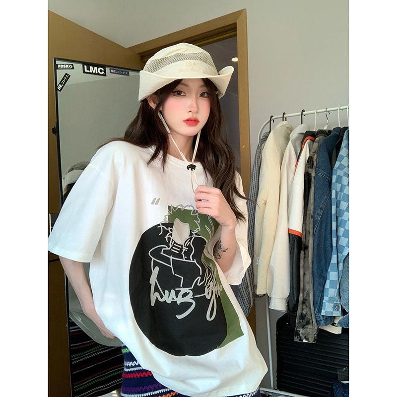 Американские винтажные забавные принты, белые футболки с короткими рукавами для женщин 2025 года, повседневные свободные футболки в стиле Харадзюку, уличные футболки, топы y2k