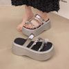 Fashion Cover with Skirt, Toe Rhinestone High-heeled Sandals for Women's Summer Wear, New Muffin Thick-soled Heightening Cool Slippers