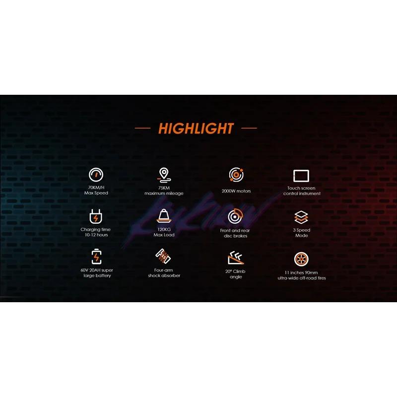 Склад в ЕС Электросамокат KuKirin G4 2000 Вт Мотор 60 В 20 Ач Аккумулятор 75 км Максимальный запас хода 70 км/ч Максимальная скорость 11" Внедорожные вакуумные шины