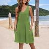 Womens Summer Dresses Plain Loose V Neck Sleeveless Sundresses Swimsuit Coverup with Pockets
