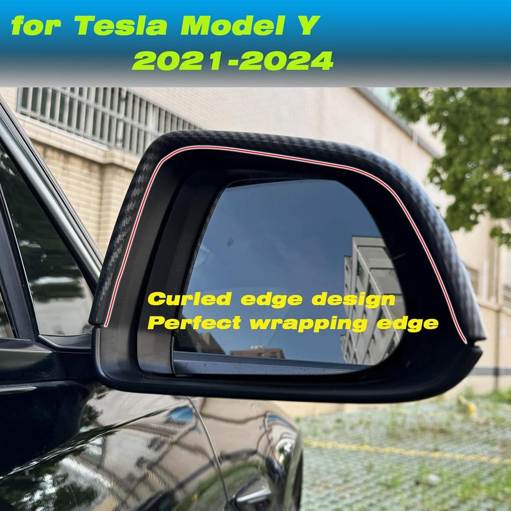 For Tesla Model Y Rearview Mirror Guard Cover, Side Mirror Cover Exterior Accessories Fit For Model Y -2024 (Model Y-Gloss Carbon Fiber Pattern)