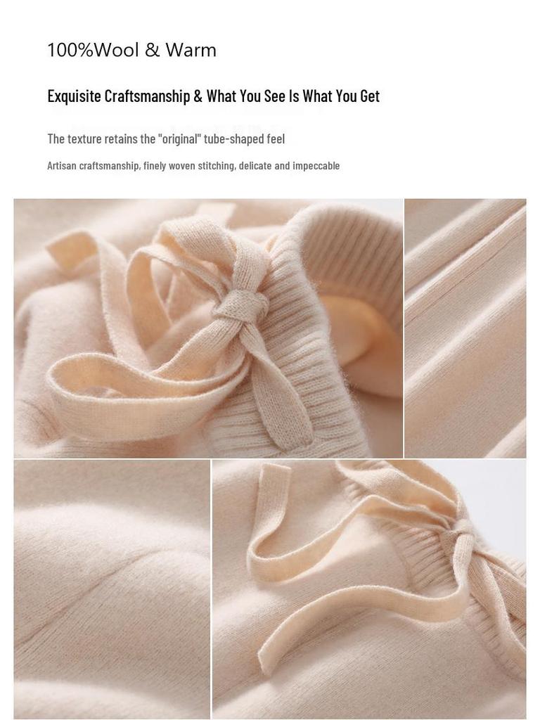 Женские шерстяные брюки с высокой талией и широкими штанинами: Осень/Зима, Плотный и Теплый, Повседневный, Длинный, Вязаный, Прямой крой.