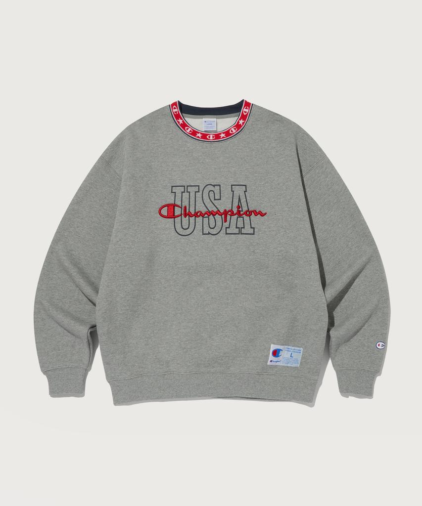 CHAMPION Super Fleece Jacquard Rib Crewneck Sweatshirt Normal Grey
