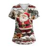Women's Short Sleeve Stagger V Neck Christmas Print Pocket Dry-nurse Top