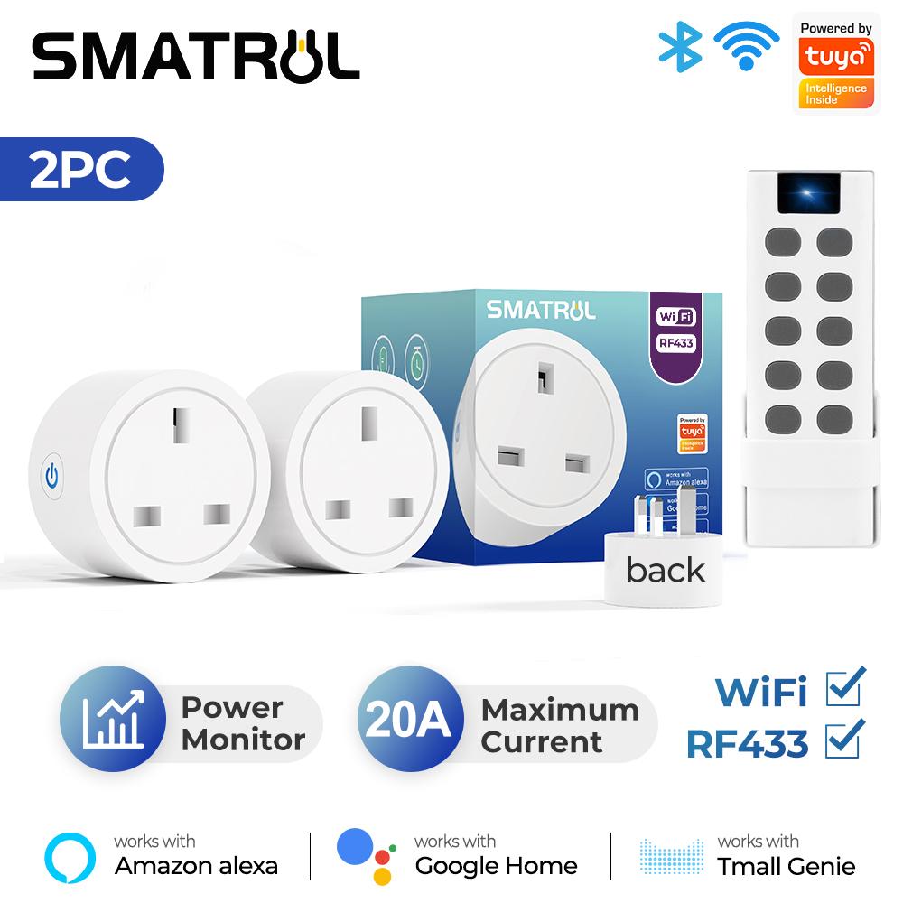 20a Tuya Wi-Fi Rf433 UK умная розетка адаптер адаптер питания монитор беспроводной пульт дистанционного управления голосовой таймер для Google Home Alexa