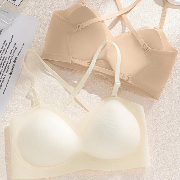 Invisible Bra Women's Beautiful Back Bra Breathable Straight Semi-fixed Cup Underwear Push Up Bra