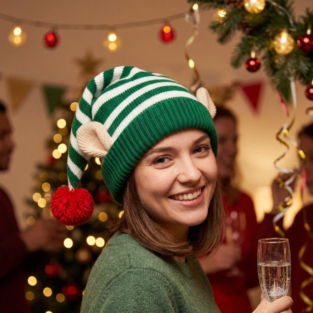 Soft Warm Xmas Knitted Beanie Thick Christmas Pointed Hat Funny Cosplay Hat Family Gathering