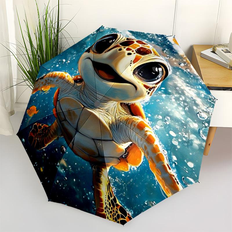 1pc Ocean Turtle Automatic Open/Close Umbrella, Windproof, Folding Compact Umbrella with Lightweight Design for Women/Men013