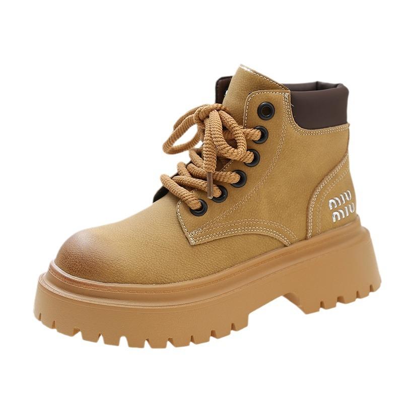 Женские ботинки Мартин из мягкой кожи на толстой подошве, осень 2024, новый британский стиль, ретро, рабочие ботинки цвета ревеня