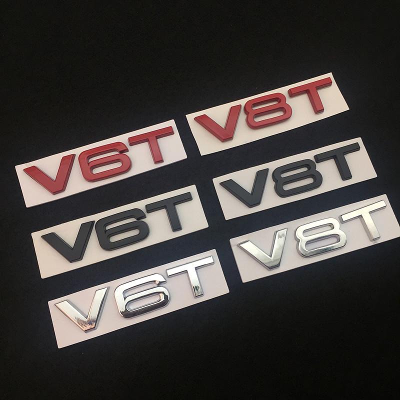 3D Metal Black Red Chrome Logo V6T V8T Emblem Car Fender Badge  Stikcer Accessories