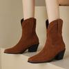 Женские замшевые ботильоны на осень-зиму, черные, коричневые, короткие ботинки, низкий каблук, обувь для вечеринок, женский бренд, большой размер 48, комфорт