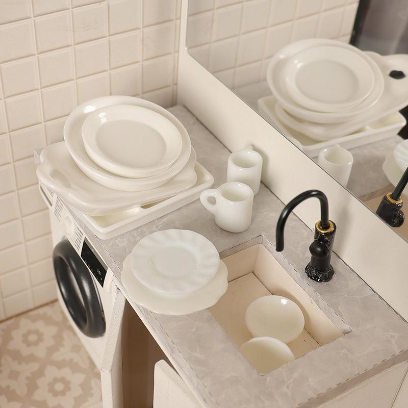 10 шт./компл., чисто белая посуда для кукольного домика, мини-посуда, чашки, миниатюрные игрушки для еды, реквизит для стрельбы