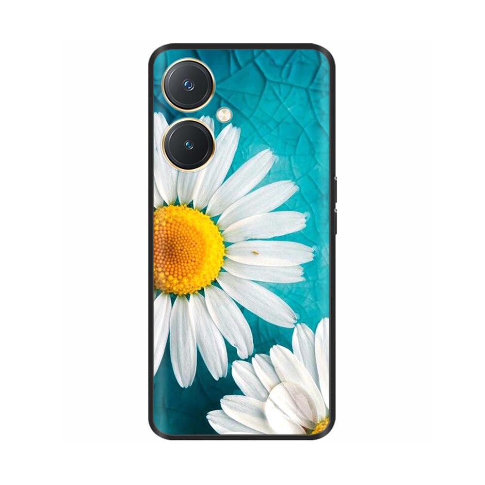 Чехол для Vivo Y27 Y27s Модные Цветы Черный Мягкий Силиконовый Ударопрочный TPU Чехол для Телефона Funda для Vivo Y27 Y 27 Бампер V2249