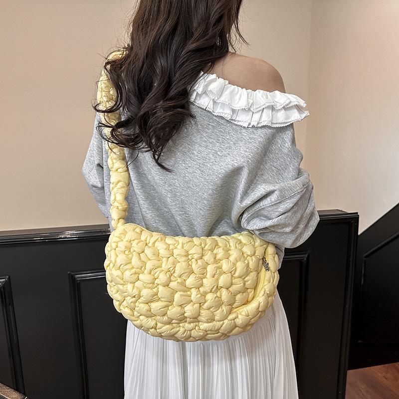Korean Nylon Pleated Cloud Bags Large Capacity Drawstring Shoulder Crossbody Bags Solid Lightweight Shoulder Bag