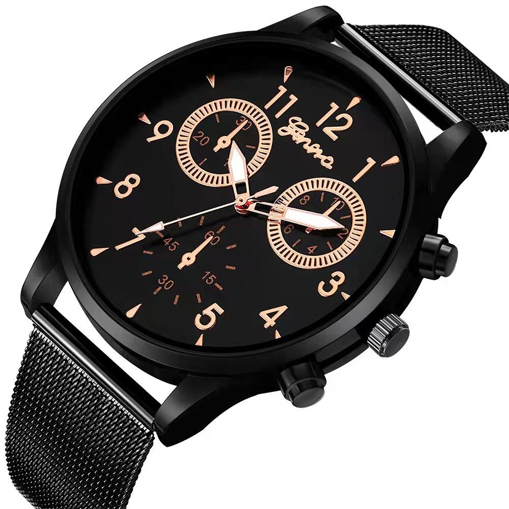Geneva Men'S Watch Three Eyes Watch Fashion Quartz Watch Boys Alloy Strap Watch