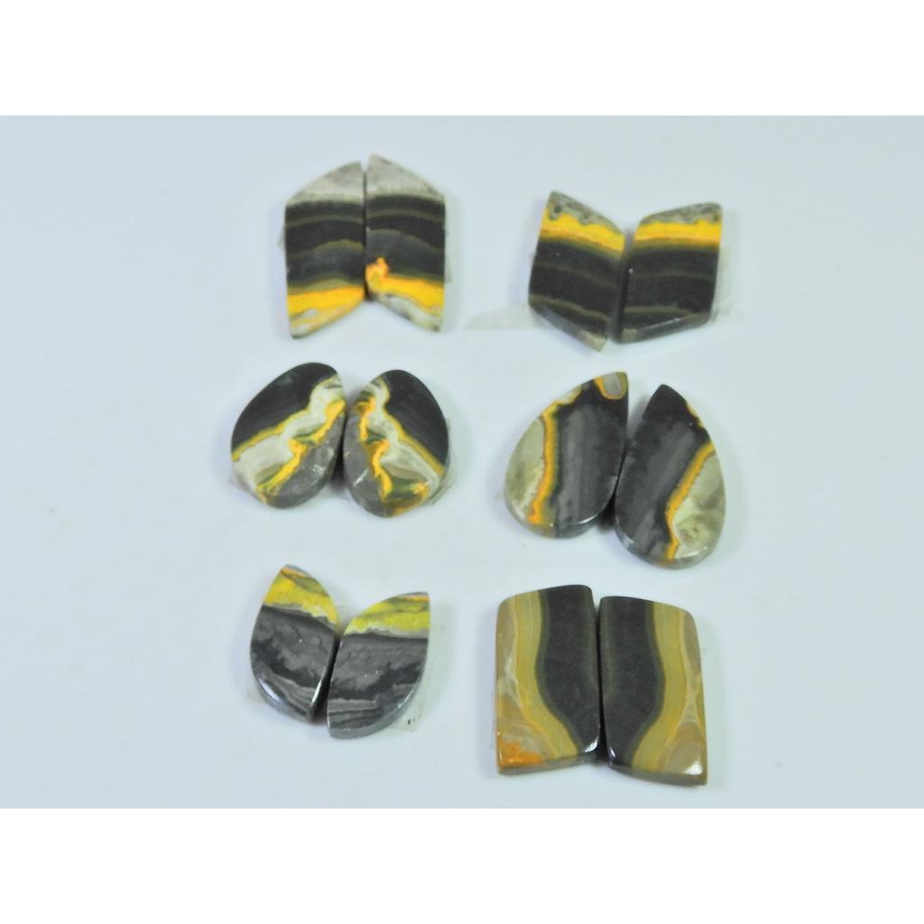 15-25 MM Natural Bumble Bee Jasper Pair Fancy Cabochon Gemstone 6 Pair Lot C-745