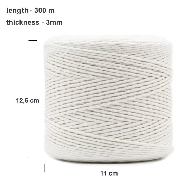 Corde Macramé - CREATIVE DECO - 300m - Blanche - 12 Plis - Coton