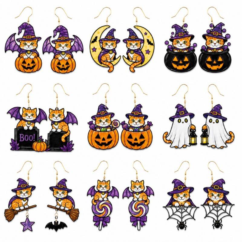 9 pairs of 2D acrylic high definition printed Halloween earrings for Halloween party costumes