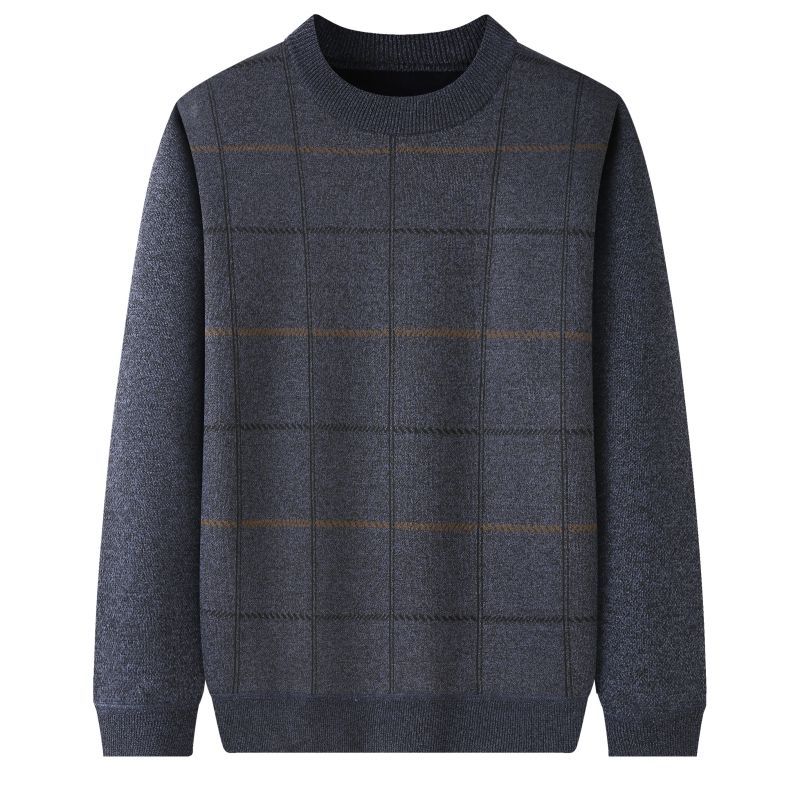 Утепленный и утолщенный зимний вязаный свитер для пап среднего и пожилого возраста, теплый круглый вырез, топы на осень и зиму