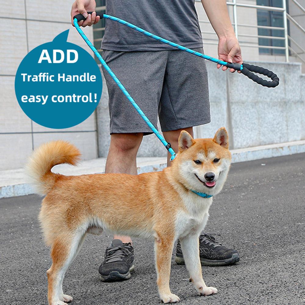 Поводок из веревки и ниток, прочный, не скользящий, с мягкой подкладкой для дорожного движения, поводок для собак с двумя ручками